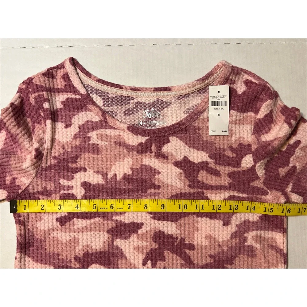 Justice Pink Camo Waffle‎ Top Shirt Long Sleeve Girls Youth SZ 14 PL NEW